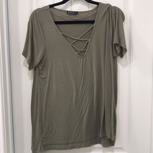 Olive green cotton on cross tee